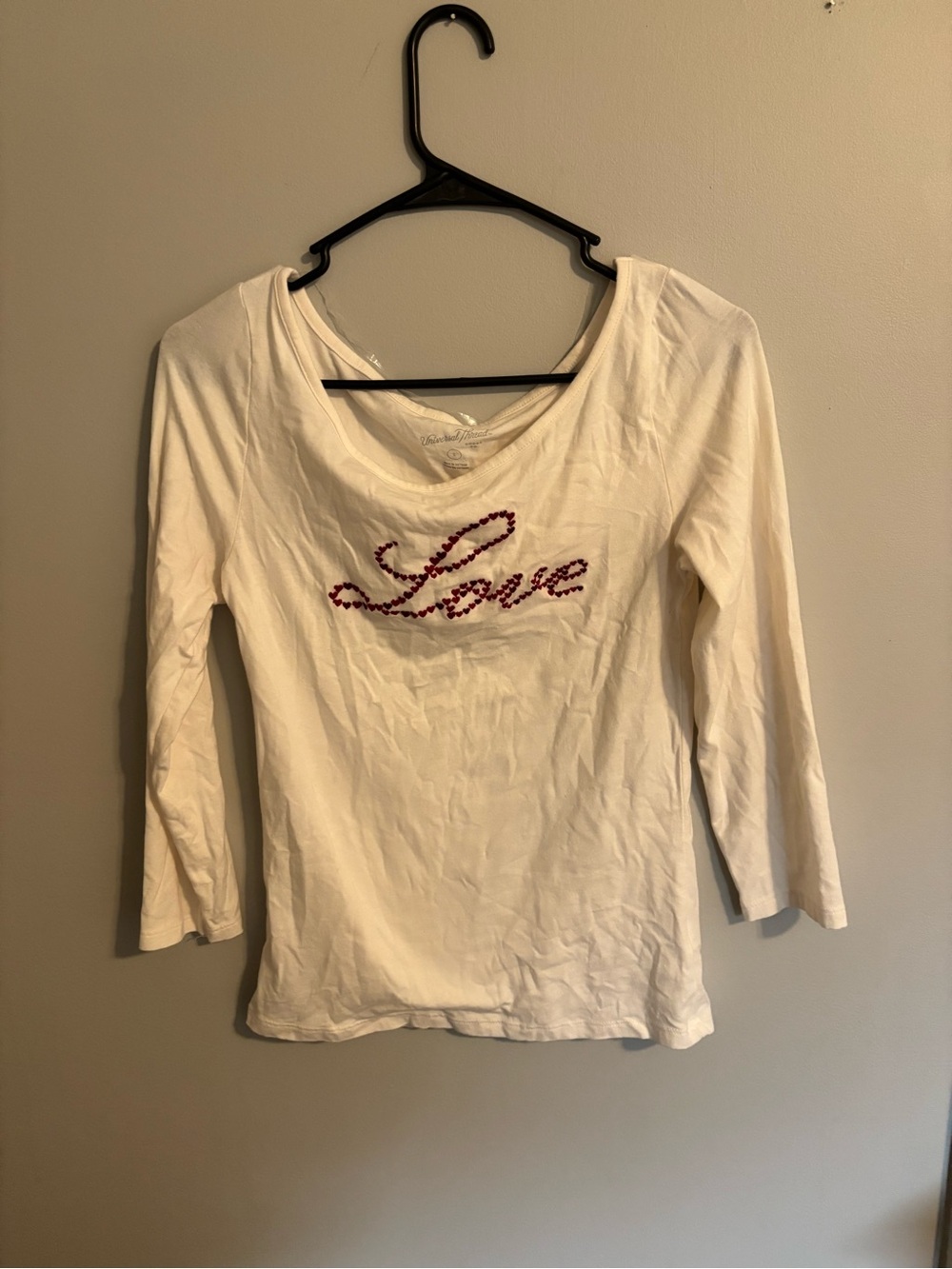 Cream Long-Sleeve Women's Top with 'Love' Embroidery